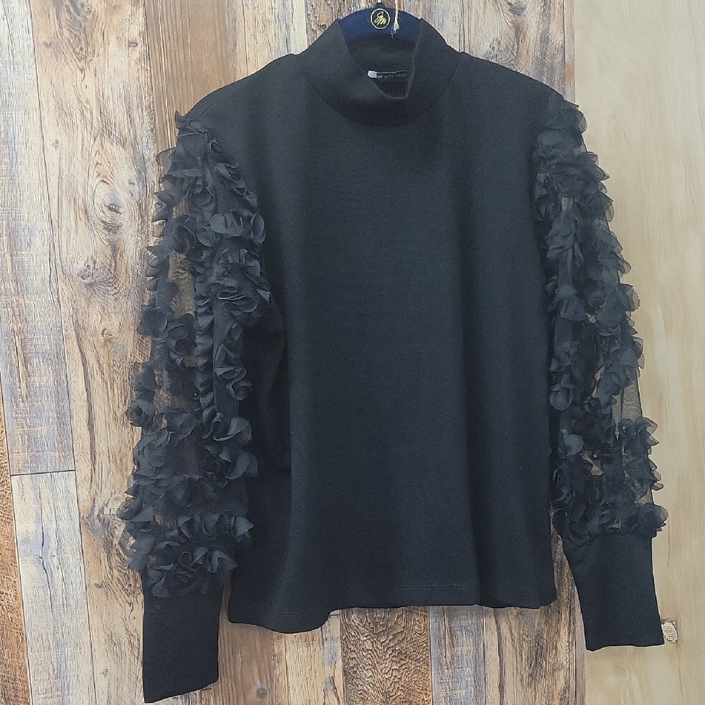Black Ruffle Sleeve Sweater LARGE
